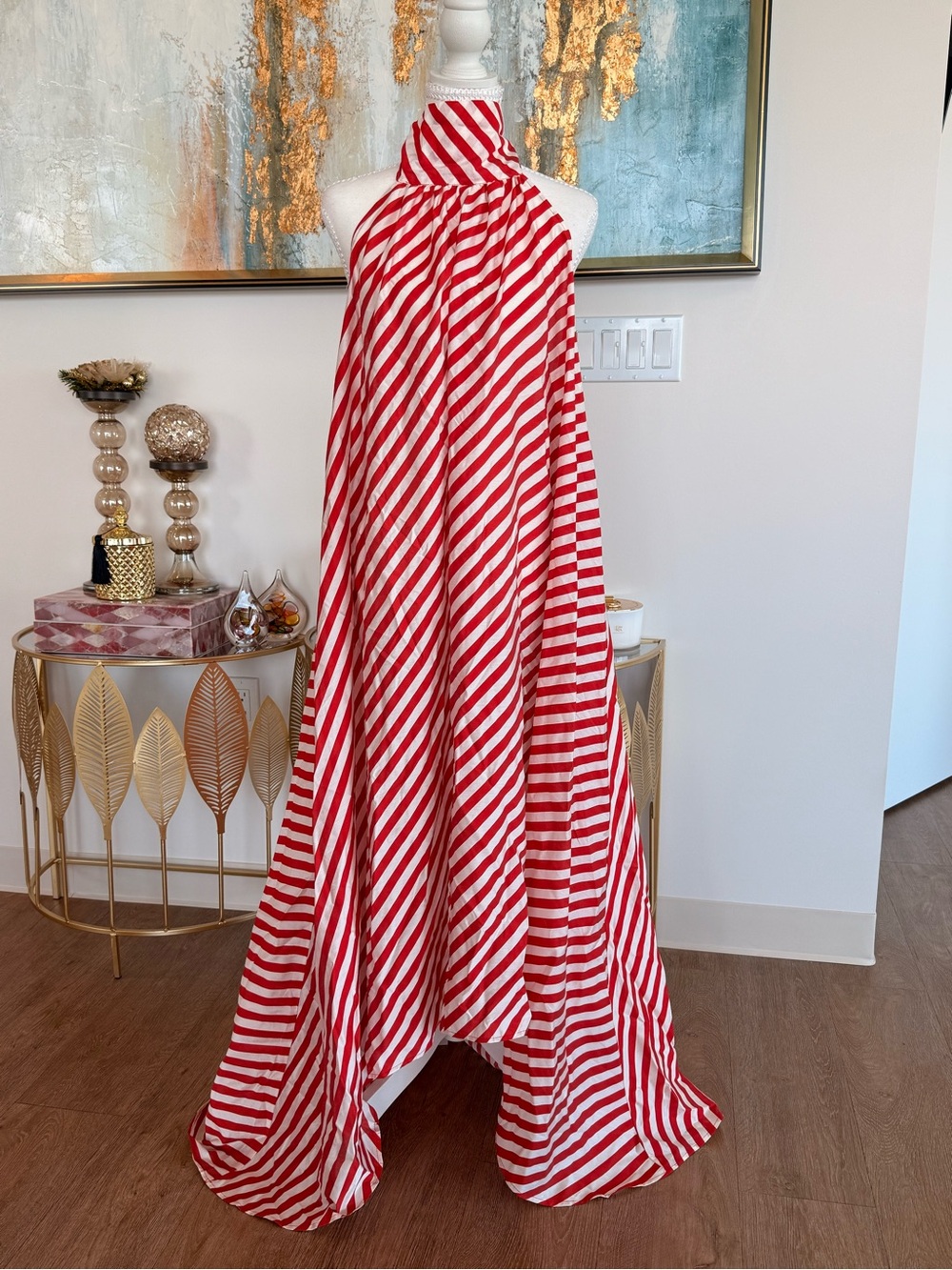 Red and White Striped Halter Maxi Dress